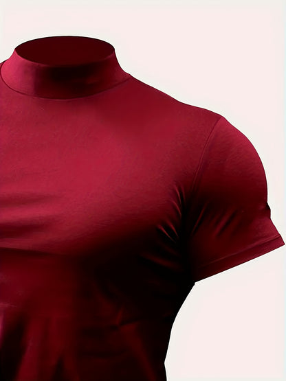 Men's High-Neck Short-Sleeve T-Shirt for Spring and Summer - Fashionable, Comfortable, and Essential for Casual Wear - ayq