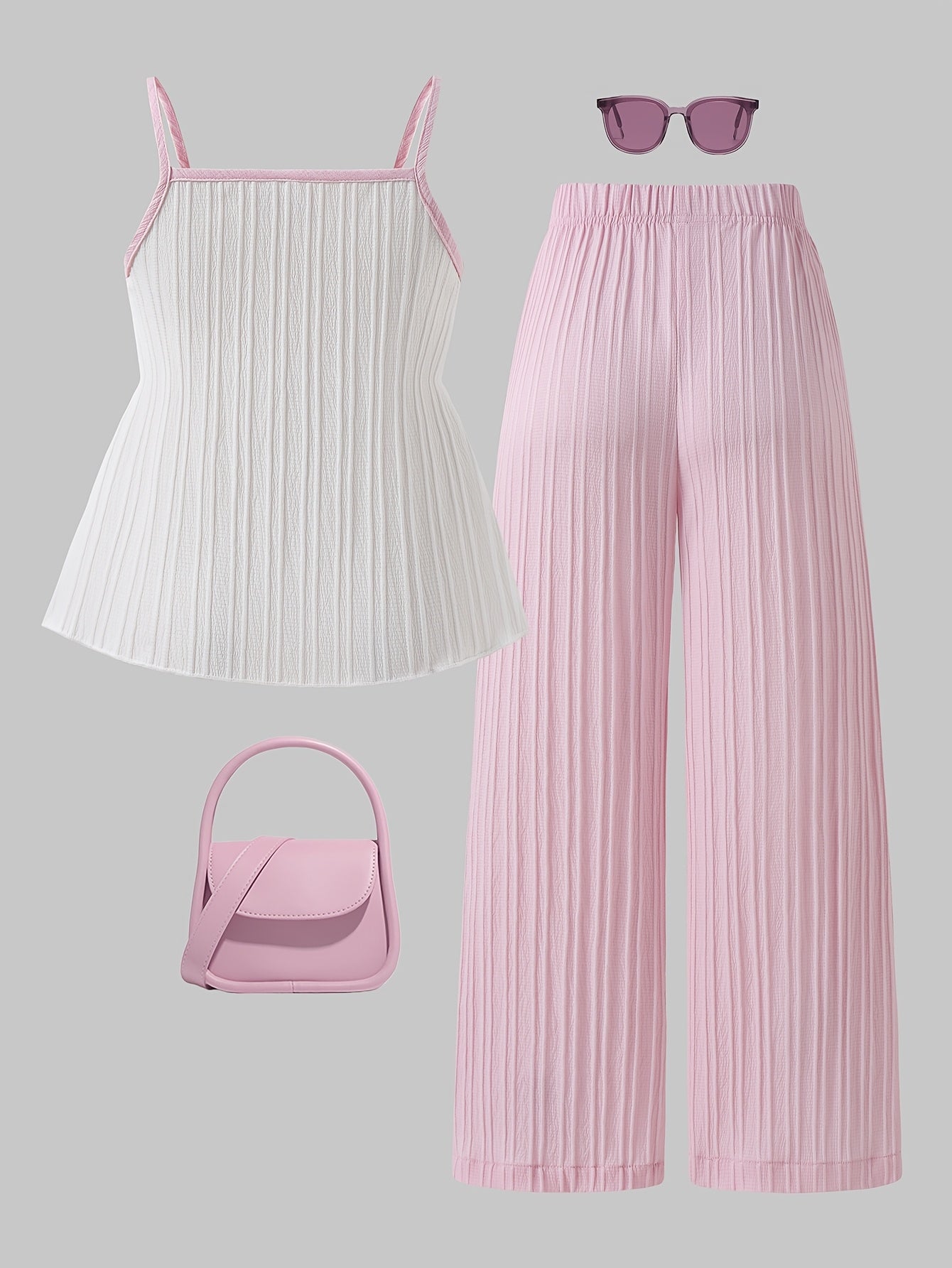 Girls' Casual Bow Tie Camisole & Solid Pants Set for Spring-Summer