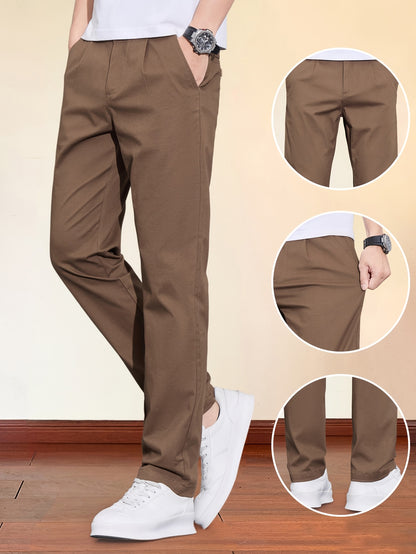 Men's Korean-Style Cotton Blend Casual Trousers for All Seasons