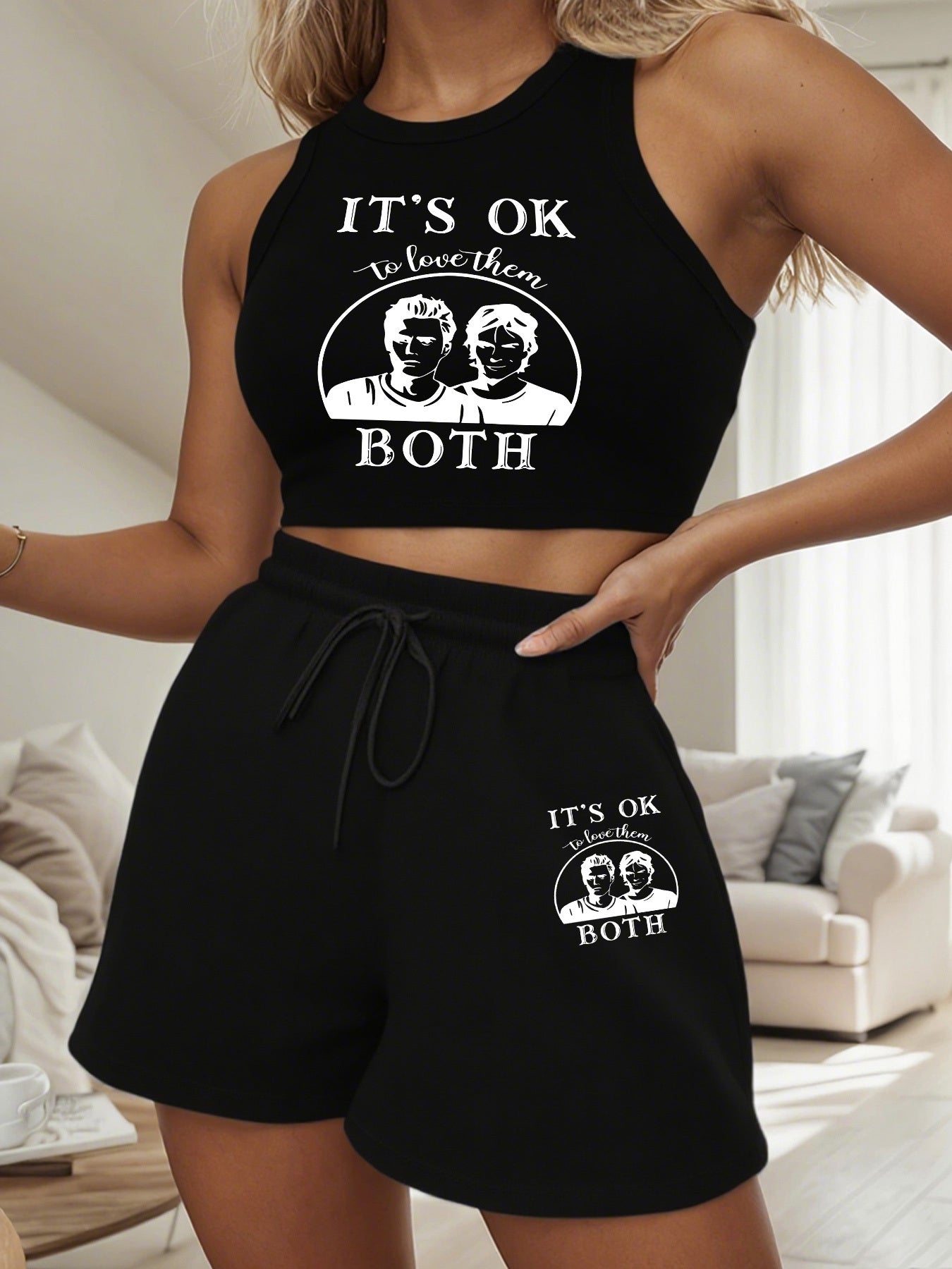Women’s Casual Sleeveless Crop Top & High-Waisted Shorts Set
