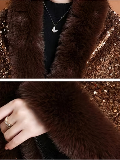 Plus Size, Women's Elegant Shawl Cloak Poncho - Luxury Brown Cape with Sparkling Glamour, Thick Winter Coat for Parties, Formal Events - Non-Stretch Fabric, Easy Care Elegant Wrap for Everyday Special Occasions, Party Wear, C