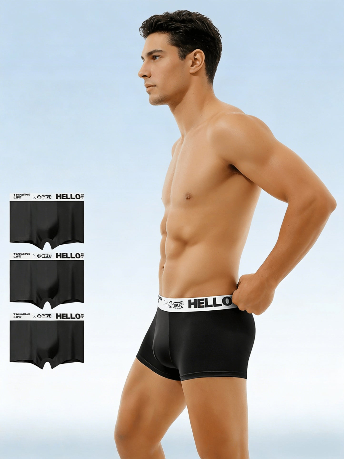 Men's Mid-Low Waist Stretch Boxer Briefs, 3-Pack, Breathable