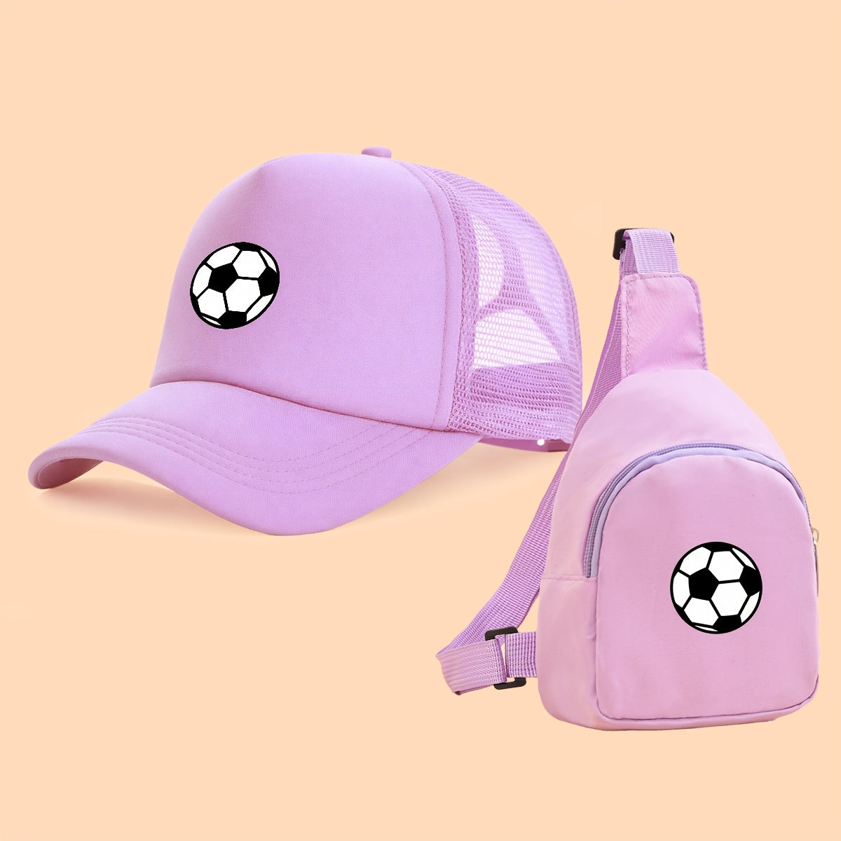 Kids Breathable Soccer Print Baseball Cap & Crossbody Bag Set