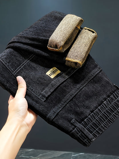 Men's High-Waist Stretch Denim Jeans with Drawstring Waist