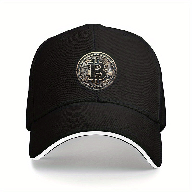 [Adventure Ready] Adjustable Bitcoin Logo Baseball Cap - Lightweight, Soft Polyester Dad Hat with White Accents, Ideal for Outdoor Activities, Fit, Outdoor Headwear | Sleek Cap Design | Durable Headgear