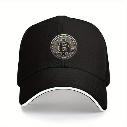 [Adventure Ready] Adjustable Bitcoin Logo Baseball Cap - Lightweight, Soft Polyester Dad Hat with White Accents, Ideal for Outdoor Activities, Fit, Outdoor Headwear | Sleek Cap Design | Durable Headgear