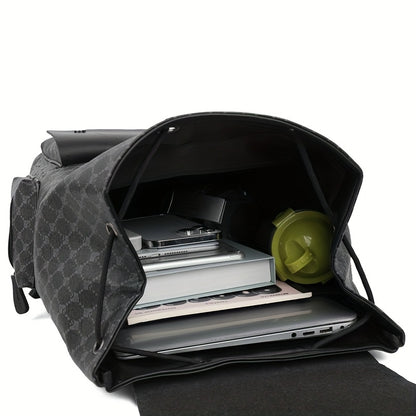 Men's Retro Geometric Print Drawstring Backpack - Casual British Style Durable Fabric with Multiple Compartments  Padded Straps for Daily Commute, Work, Travel, Backpack for Travel, Modern Logo Design, Highquality Straps, Ur