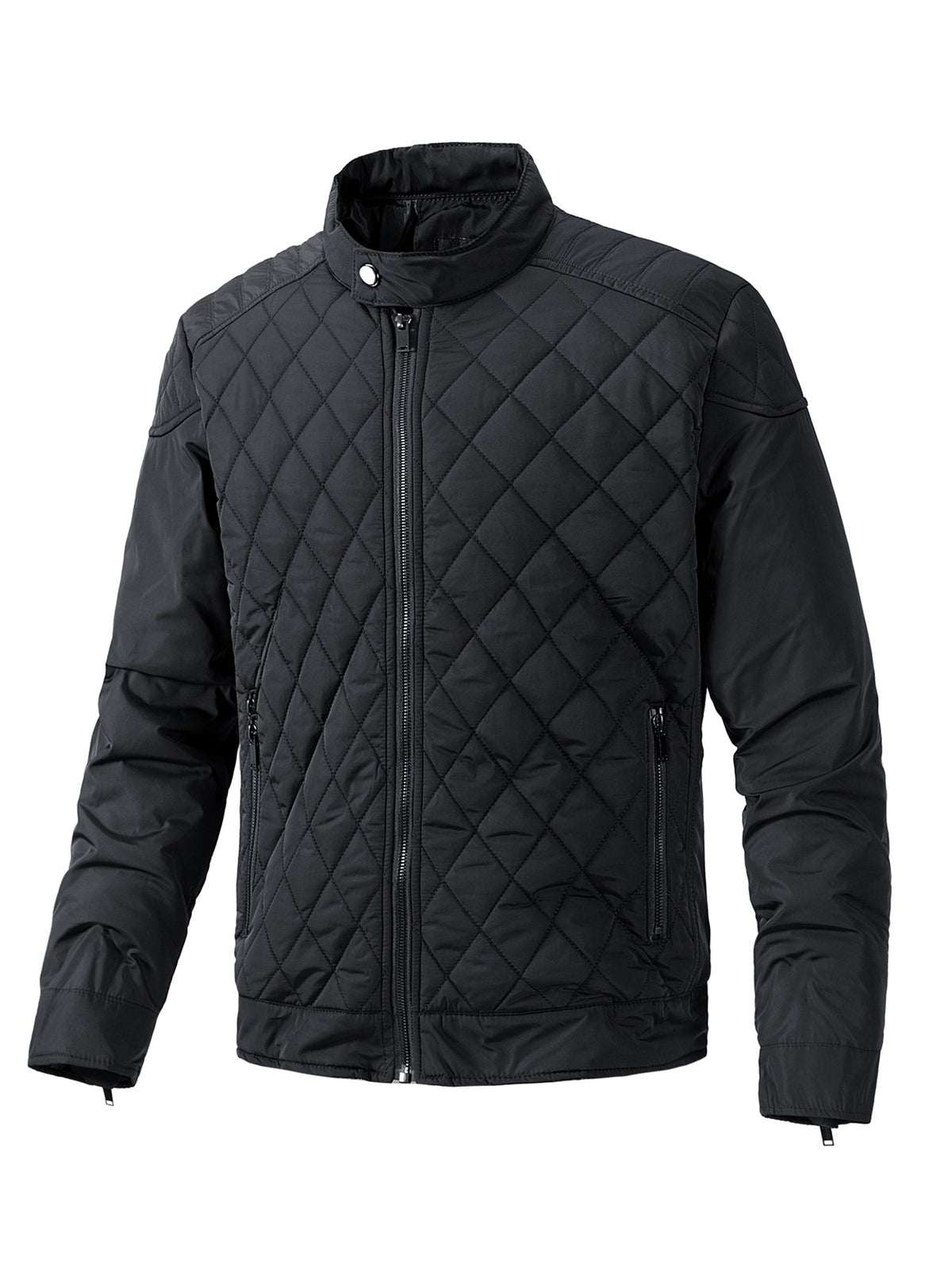 Men's Lightweight Padded Jacket with Stand Collar - Slim Fit