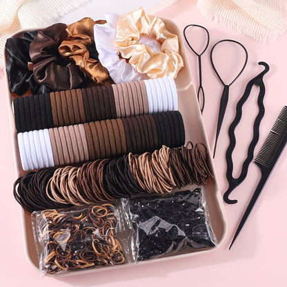 1109pcs Women’s Dark Hair Accessory Set with Elastic Bands