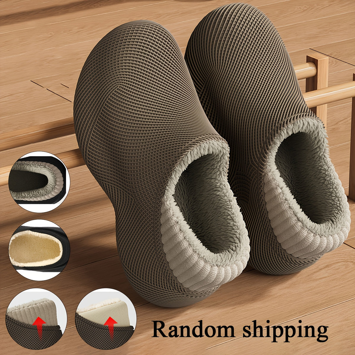 Men's Casual Slip-On EVA Slippers with Fleece Lining for Fall Winter