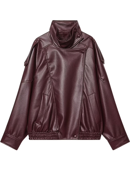 Women's Vintage H-Line Loose Polyester Jacket with Stand Collar
