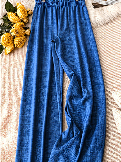 Women's Straight-Leg Casual Pants with Stretch Waist for Spring-Summer