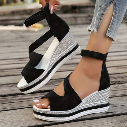 Plus-Size Women's Roman Wedge Sandals with Peep-Toe & Zipper