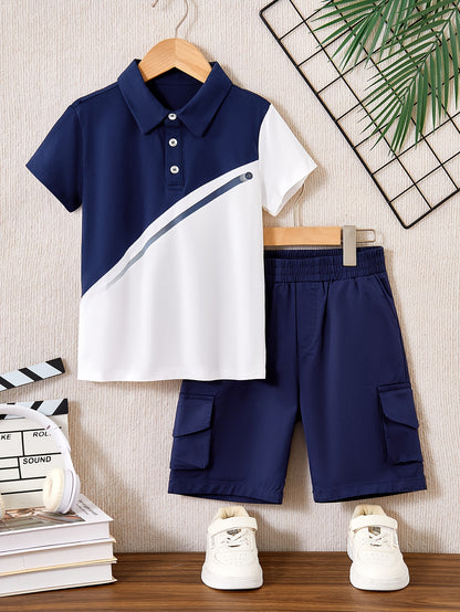 Boys' Summer 2-Piece Cotton Shorts Set with Polo T-Shirt