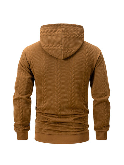 Men's Autumn Winter Hooded Textured Fleece Jacket with Zipper