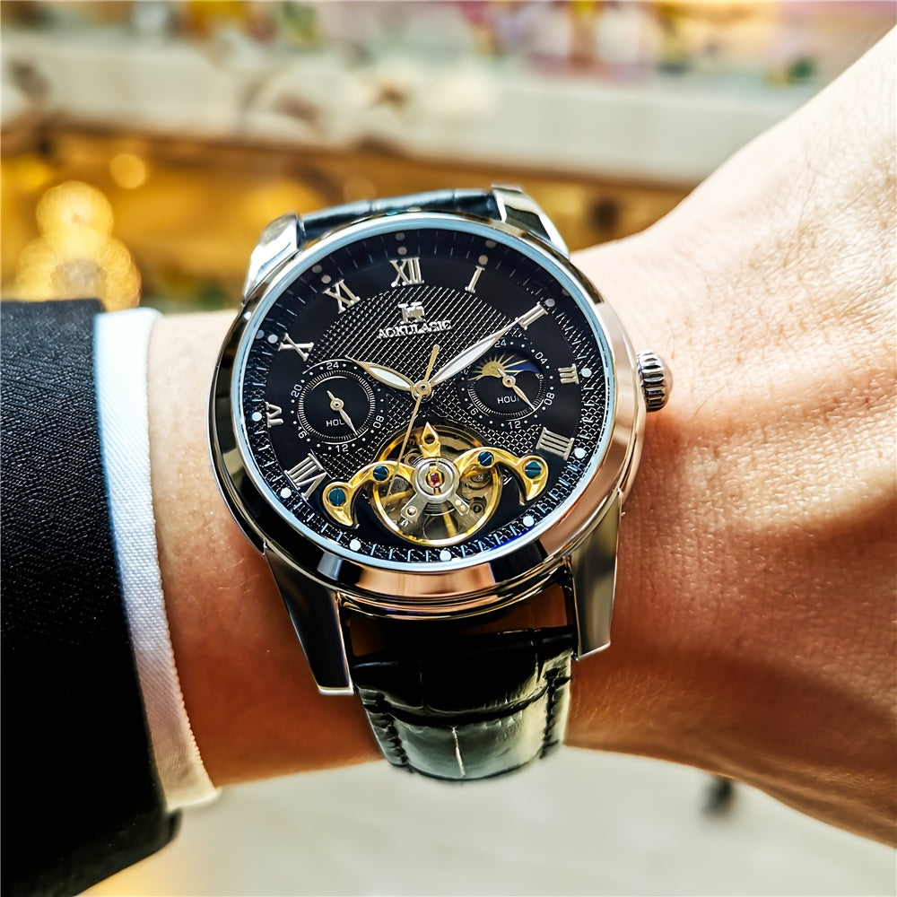 Large Gyroscopic Fully Automatic Mechanical Watch Men's Moon Phase Fashionable Versatile Wristwatch