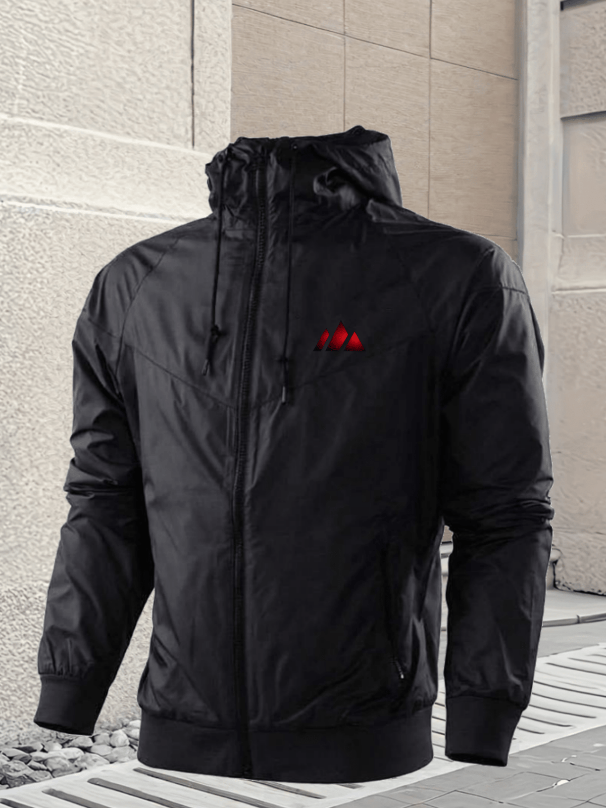 Men's Casual Hooded Zipper Jacket with Gradient Mountain Print