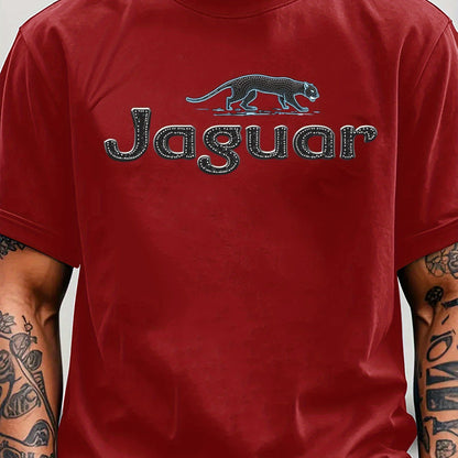 Men'S Jaguar Print Y2K Style T-Shirt - Red, Breathable  Comfortable Short Sleeve Crew Neck Tee for Casual Wear, Outdoor Activities, and Everyday Comfort, Everyday Clothing   Y2K Fashion Tee   Comfortable Fit