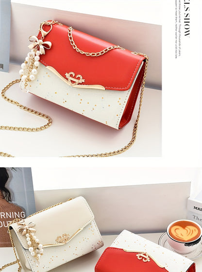 A Festive Mini Shoulder Bag with Shiny Details - Made of PU Material, Lightweight, Featuring an Adjustable Strap And Magnetic Closure, Perfect for Gifting to Family And Friends During The Holidays.