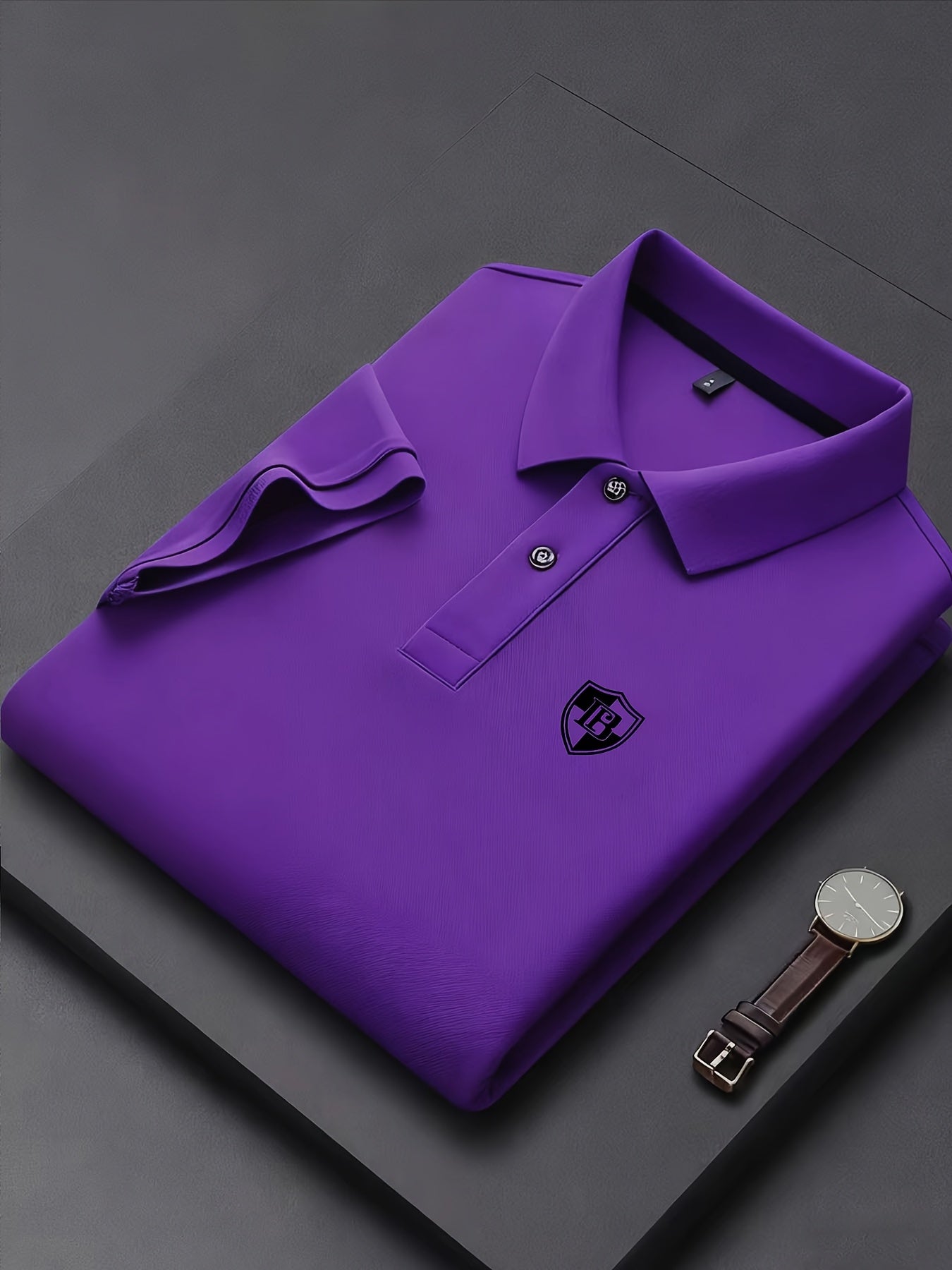 Men'S Fashion Short-Sleeve POLO Shirt | Contrast Rib-Knit Collar with 3D High-Frequency Print | Casual Style, Regular Fit, Summer Season - ayq