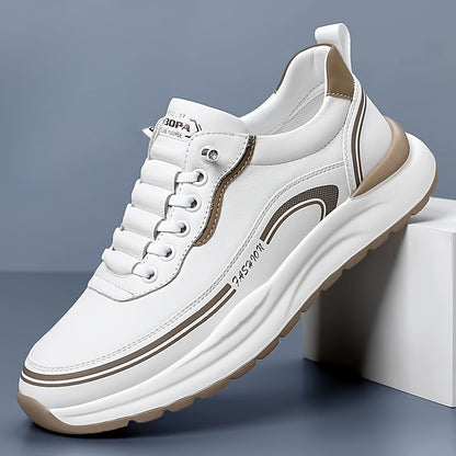 Men's Breathable Lightweight Casual Sneakers - Soft EVA Sole, White  Brown Low-Top Lace-Up Shoes for Casual Attire  Light Running, All-Season Comfort, Sleek Shoe Design, Daily Walking, Minimalist Style, Flexible Sole, Urban