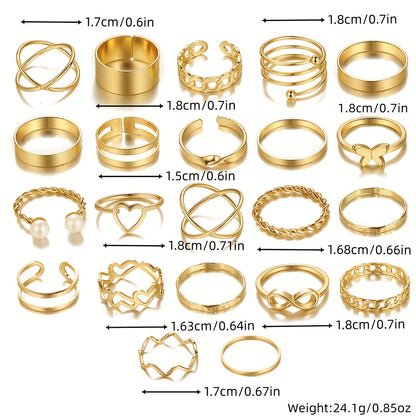 22pcs Minimalist Geometric Metal Stackable Rings for Women