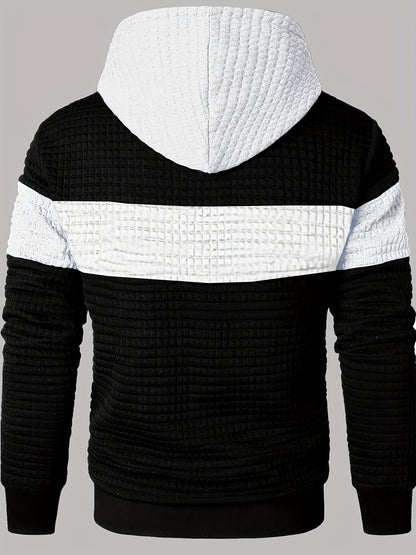 Fashion Hooded Sweatshirt | Casual Men'S Pullover with Slight Stretch Fabric, Long Sleeve, Pocket Details, Solid Color Pattern for Spring/Fall