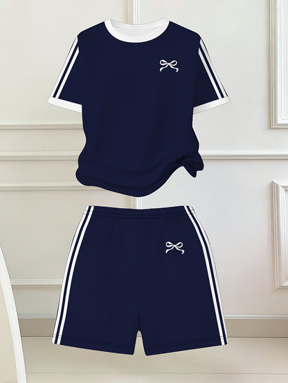 Girls' Butterfly Print Bow Short Sleeve Tee & Shorts Set
