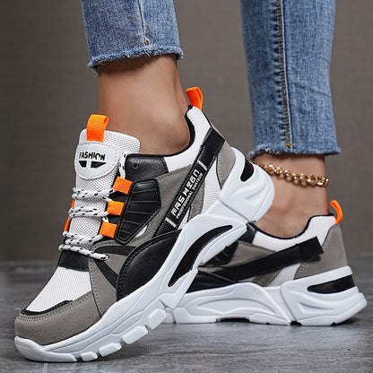 Women's Fashion Sneakers Geometric Pattern Low-Top with EVA Sole, Lace-Up Casual Sports Shoes, Hand-Washable Fabric Inner, All-Season Comfort Footwear with Plain Toe Design