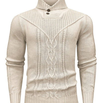 Men's High Collar Warm Knit Sweater - Stretchy Fashion Ribbed Pullover, Elegant Gentleman Cardigan