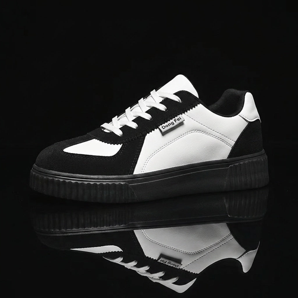 Unisex Black and White Casual Lace-Up Sneakers for Spring/Fall