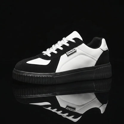 Unisex Black and White Casual Lace-Up Sneakers for Spring/Fall