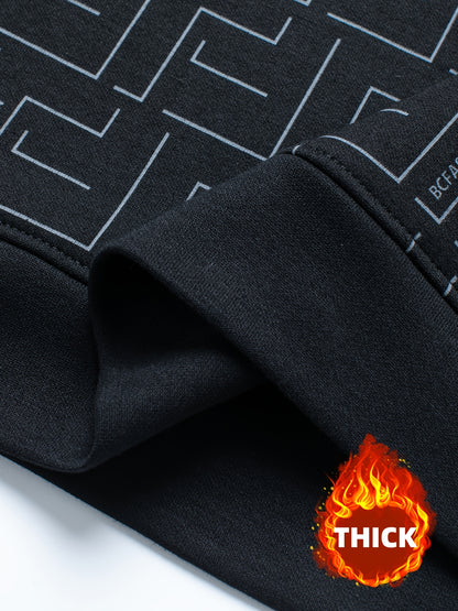 New Autumn And Winter Men'S Long-Sleeve Fleece Sweatshirt, Featuring a Geometric Pattern Design, Warm And Soft Stylish Round-Neck Sweatshirt, a Perfect Gift for Men to Keep Warm