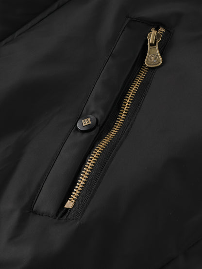 Men's Winter Coat - New Warm Hooded Jacket with Golden Print Accents, Loose Fit Casual Outerwear for Cold Weather, Machine Washable, Thick Comfort Plush Lining