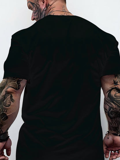 Men'S Paris Graphic Tee - Black Short Sleeve Crew Neck with Red  White Stripes, Casual Streetwear Style, Lightweight Polyester Blend, Machine Washable, Everyday Tshirt   Bold Graphic Tee   Glossy Texture