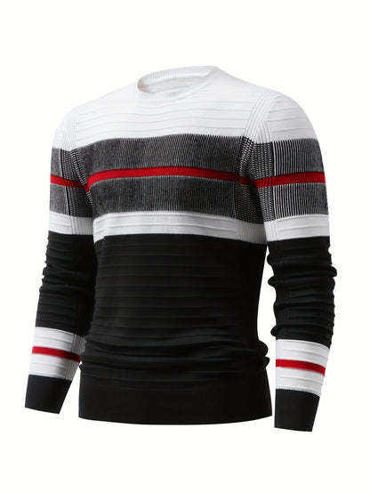 New Fashion Men'S Long-Sleeve Pullover with Contrasting Striped Knit from Tie Mu Zhen OBM.