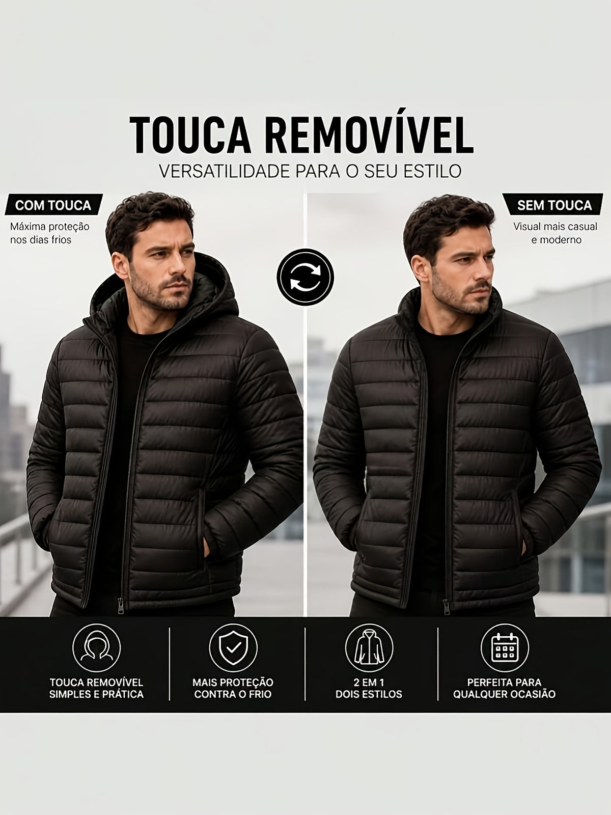 Men's Lightweight Packable Quilted Hooded Jacket for Winter