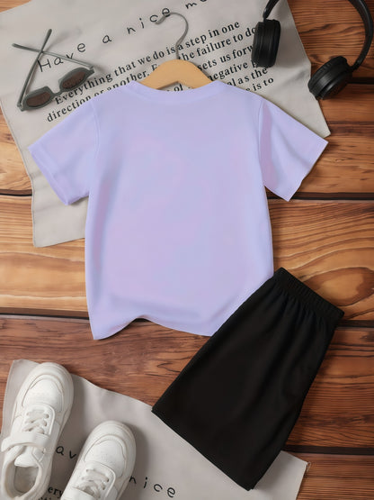 Girls' Casual Summer Set with Printed Short Sleeve Top & Shorts