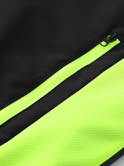 Men's Two-Tone Spliced Jacket and Pants Set in Fluorescent Green with 'Sports' Letter Print, Eye-Catching Fashion Design, Comfortable Soft Fabric, Essential Outfit for Home or Outdoor Wear TZ8030