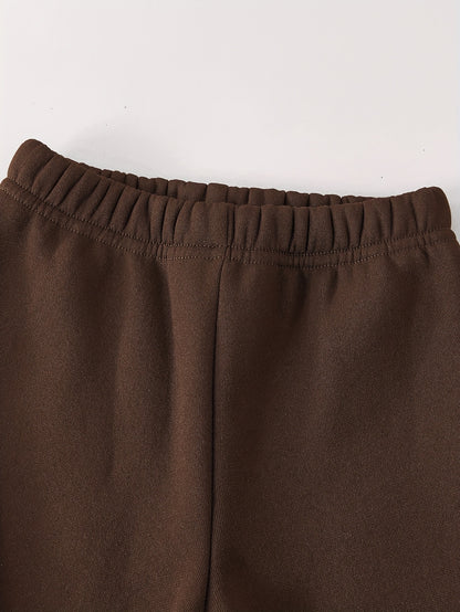 ' Autumn/Winter New Thickened Fleece-Lined Hooded Jacket with Striped Print on One Side, Warm and Stylish Zip-Up Sweatshirt Top + Solid Color Drawstring Straight Leg Pants, Fashionable Classic Versatile Casual Long Pants 2pcs