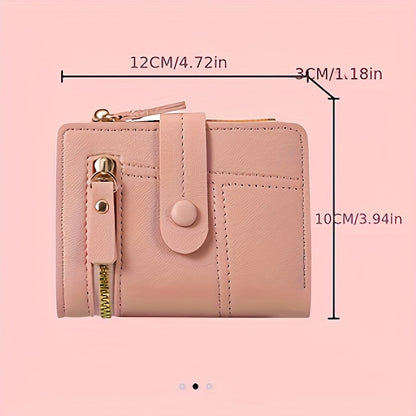 Women'S Stylish Short Wallet with Multiple Zippers, Large Capacity, Foldable, Multifunctional Mini Handbag, Multiple Card Slots for Credit Cards, ID, And Passport.