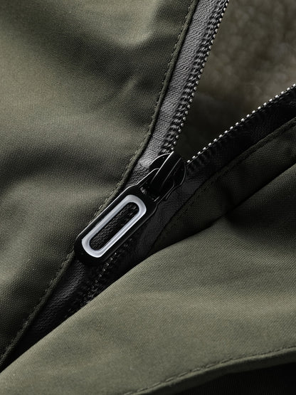 Men'S Heavy-Duty Winter Jacket with Fur-like Hood Collar - Thermal Insulated Cold Weather Coat, Full-Zip Front, Zippered Pockets - Beige/ for Everyday & Formal Outfits - Non-Stretch Outer Shell, Outdoor Outerwear, Casual Styl