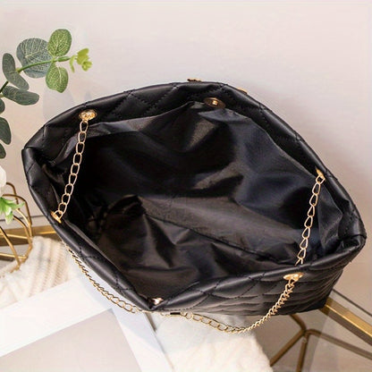 1pc Women's Large Capacity Bucket Bag - Chunky Chain Strap Shoulder Bag with Buckle Closure, Armpit/ Grid (Choose), Casual to Dressy Tote Suitable for Women