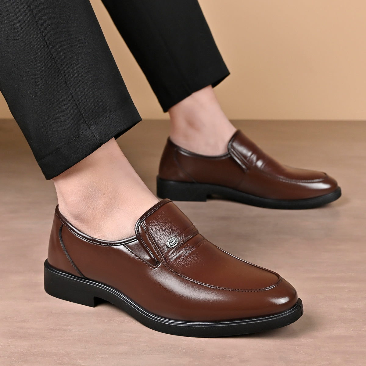Men's Classic Business Casual Slip-On Loafers with Rubber Sole