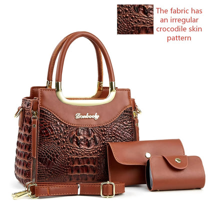 Elegant Crocodile Pattern Women’s Handbag Set with Adjustable Strap