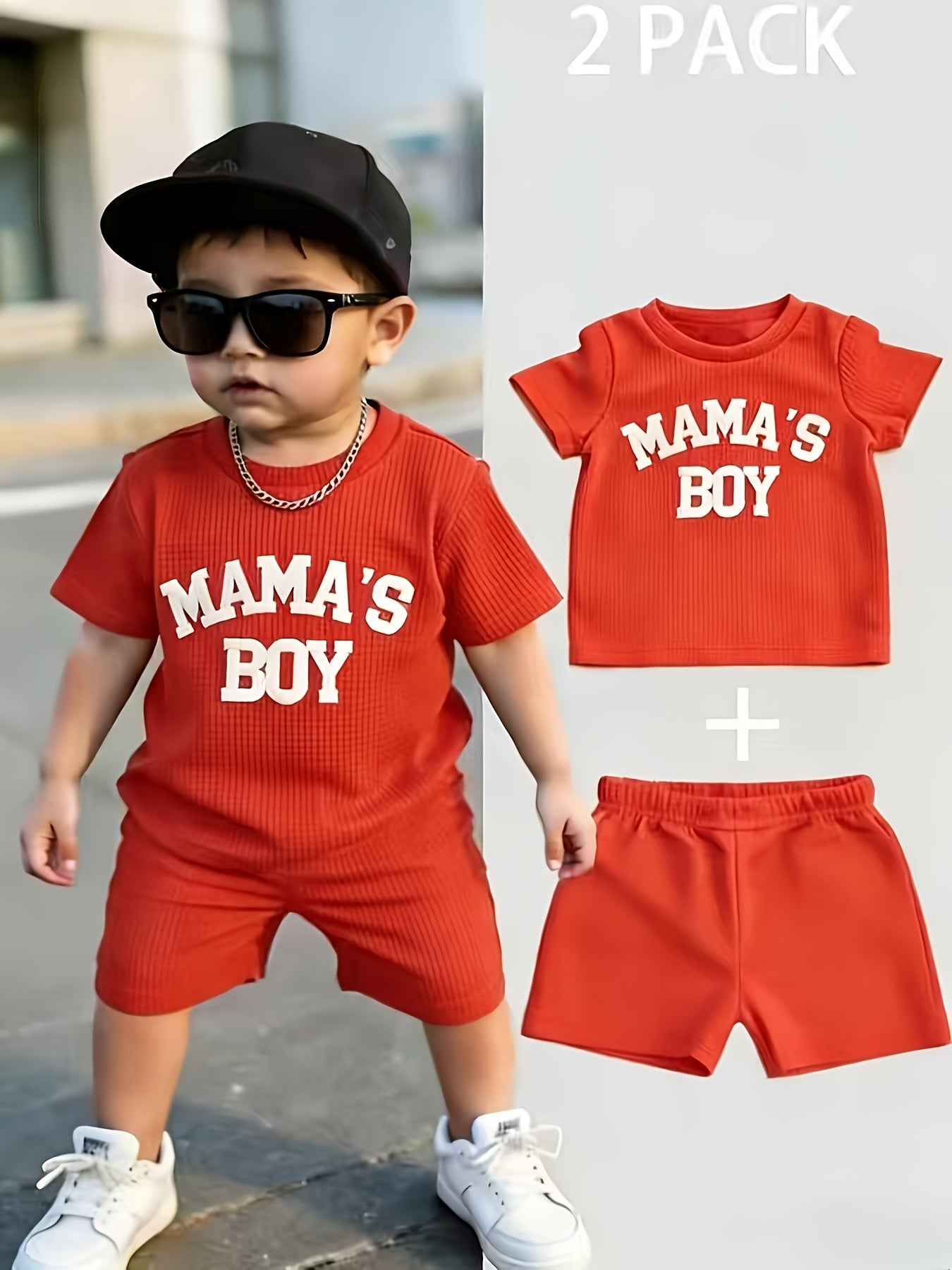 Boys' Casual Summer 2-Piece Pullover Set with Alphabet Print