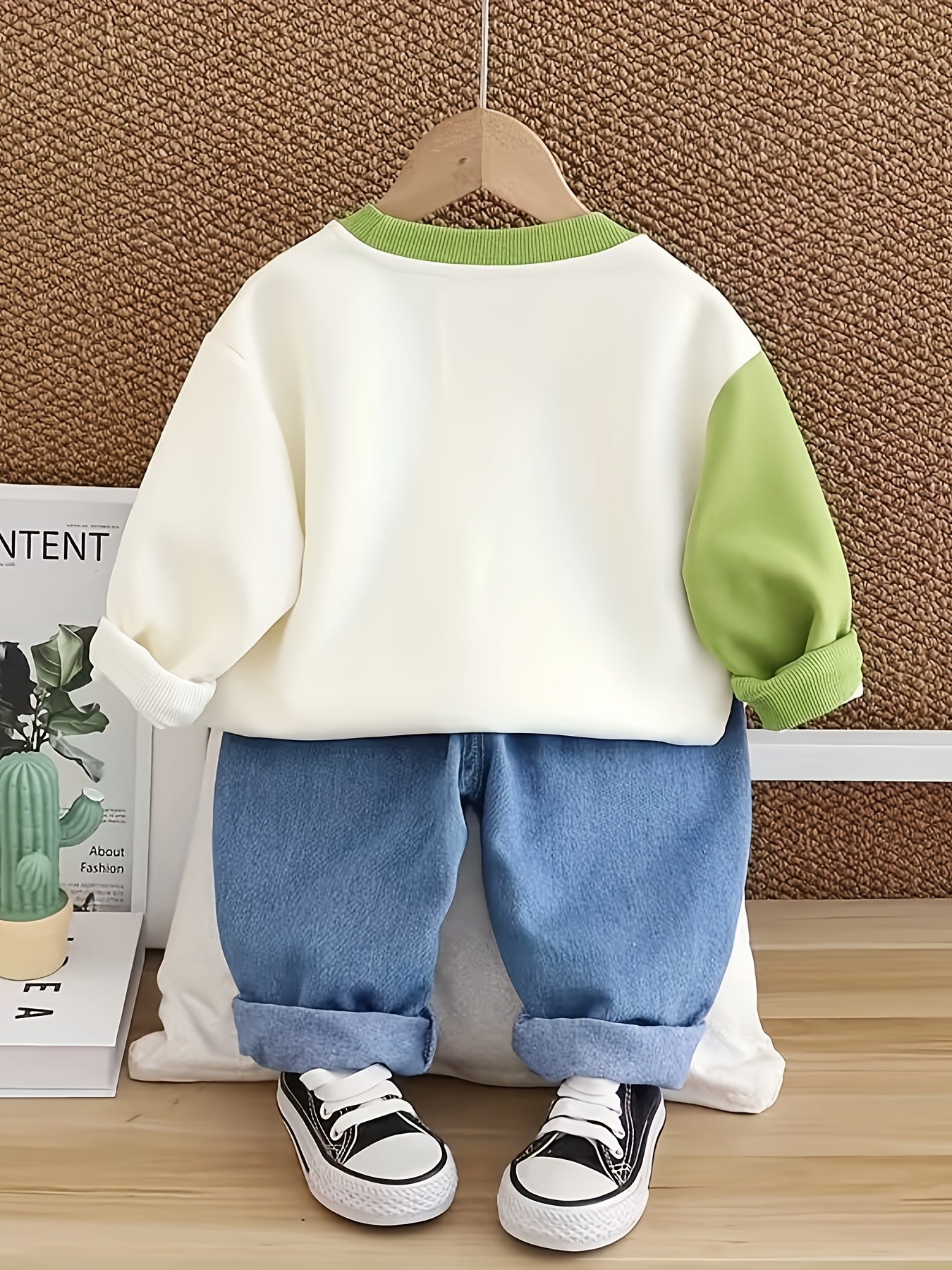 Boys' Casual Cotton Sweatshirt and Denim Pants Set for Spring/Fall