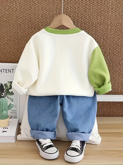 Boys' Casual Cotton Sweatshirt and Denim Pants Set for Spring/Fall