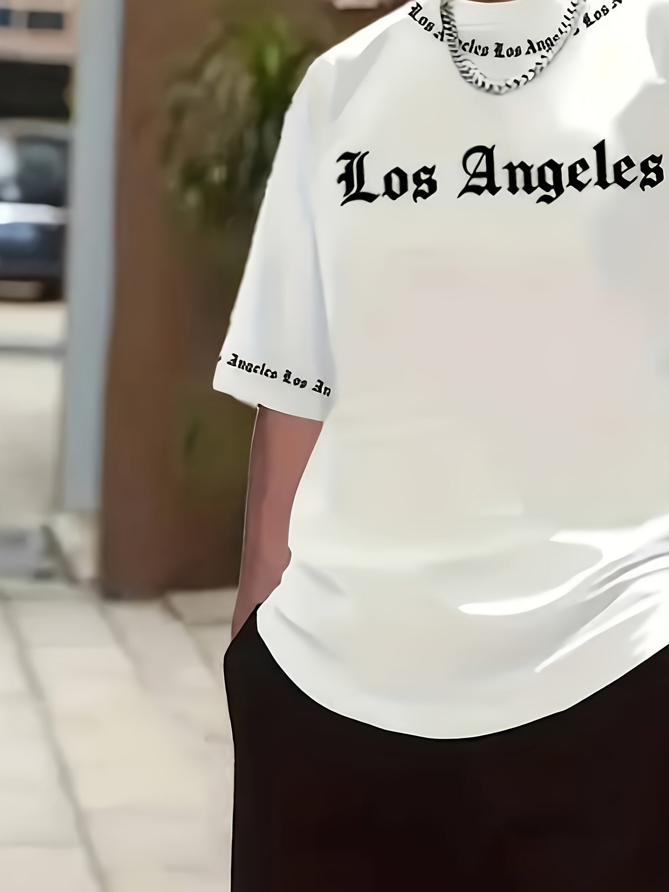 Los Angeles English Pattern Men's Short Sleeve Shirt + Casual Sport Set, Breathable Soft Summer Outfit with Pocketed Shirt and Drawstring Shorts