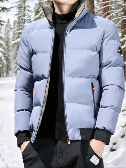 Men's Heavyweight Winter Coat - Full-Zip Cold Weather Jacket, Stand-Up Collar, Exterior Zipper Closure, Machine Washable Outer Shell for Everyday & Formal Wear - Black, Seasonal Layering, Sleek Design, Durable Fabric, Urban C